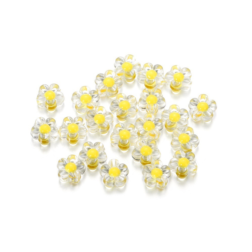 Perles de fleurs en acrylique brillant jaune