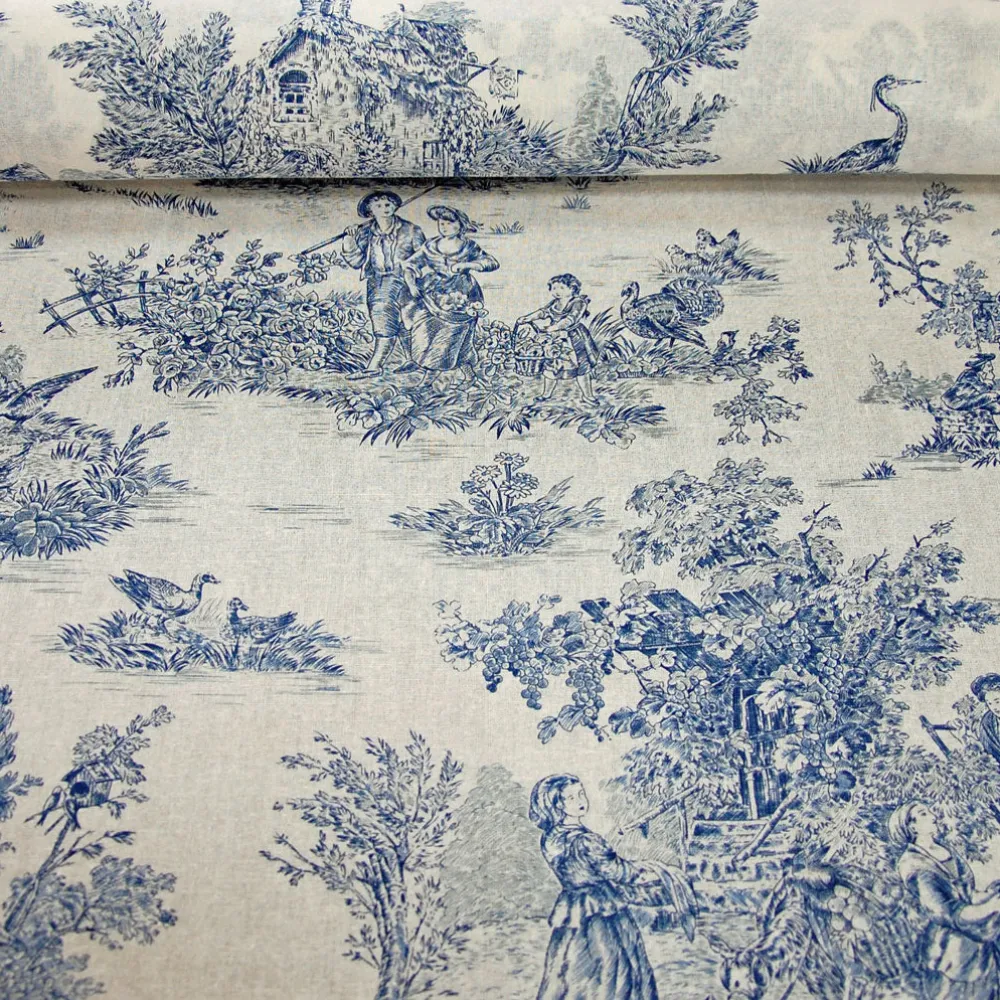 Tela de lona estampada de algodón Toile de Jouy de escenas históricas de Francia personalizada al por mayor para decoración del hogar