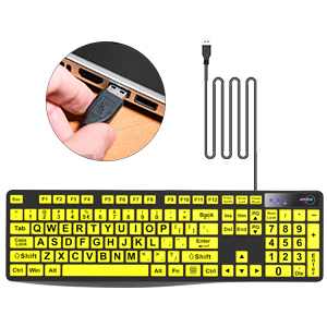 New Wireless &amp; Wired Large Print Full Size <strong>Computer</strong> Yellow <strong>Keyboard</strong> for Visually Impaired - Product Image 4
