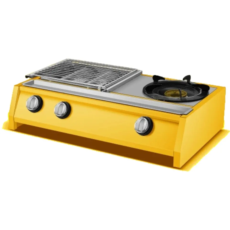 Parrilla de barbacoa multifuncional y estufa de cocina amarilla portátil