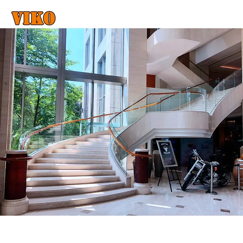VIKO Modern temperli cam korkuluk kavisli merdiven lambası mermer merdiven basamakları