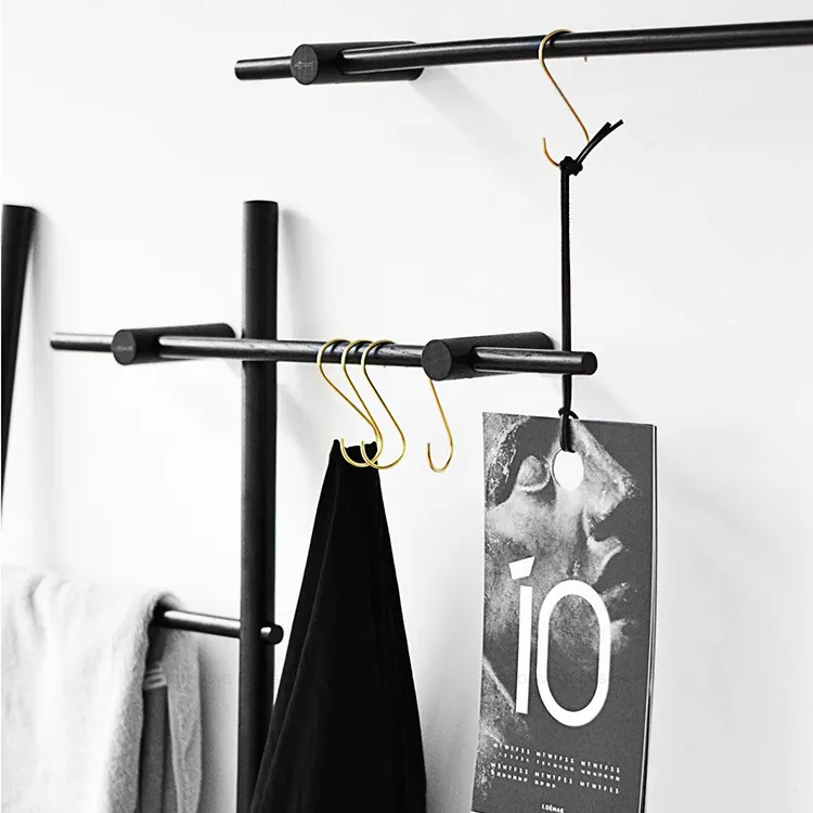 Minimaliste nordique en bois noir tige de suspension cintre cuisine pôle cuisine rack porte-serviettes BA-0090