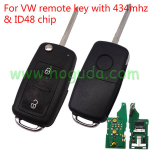 รีโมทคอนโทรลสำหรับ VW 2ปุ่มกุญแจ433MHz และชิปแก้ว ID48 5KO959753AB / 5KO837202AD - Product Image 2