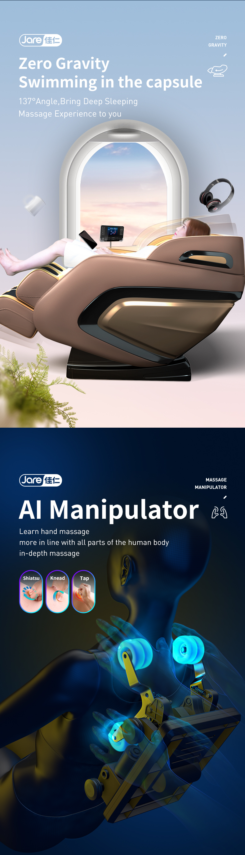 Jare 7800 New 4D Electric Zero Gravity Heating Kneading Cheap Wholesale Price Mainpular Roller Armchair Full Body Massage Chair