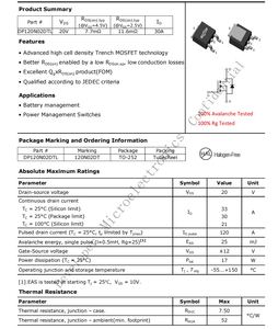 DP kustom SMD SMD N-CH 30N02 <span class=keywords><strong>Transistor</strong></span> 20V 30A 7.7m Trench Mosfet TO-252 paket Amplifier elektronik - Product Image 2