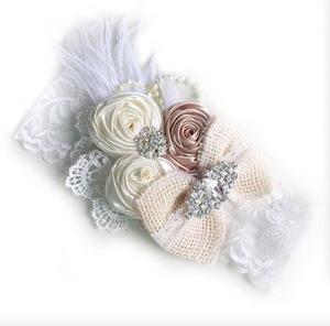 <strong>Adorable</strong> Newborn Lace Headband Girls Flower Headband Wide Lace Headband with Linen <strong>Bows</strong> - Product Image 1