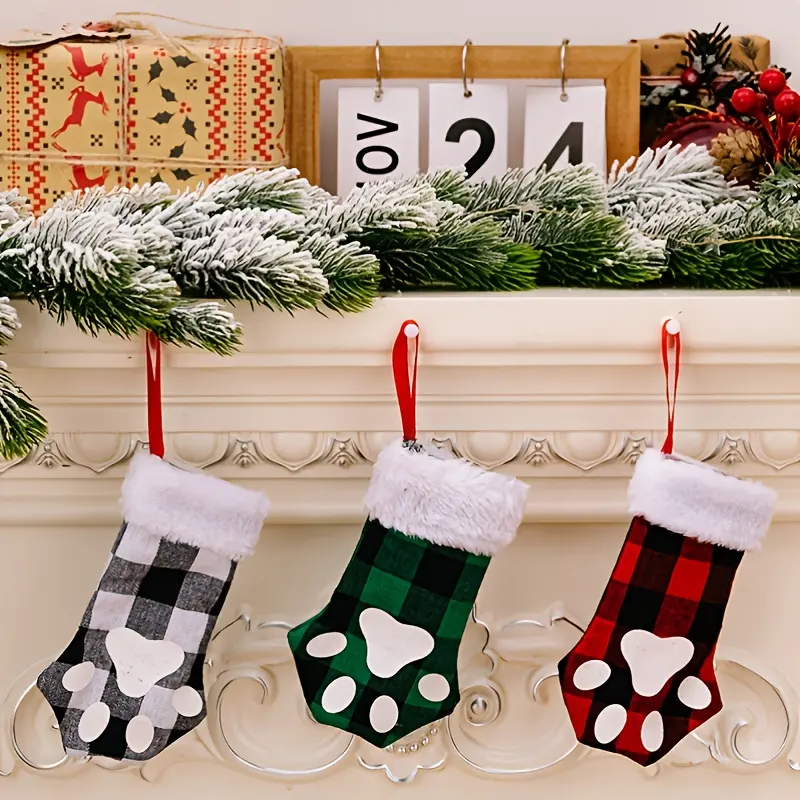 Christmas Stocking Dog Claw Socks New Year Candy Gift Bag Xmas Tree Fireplace Hanging Decoration