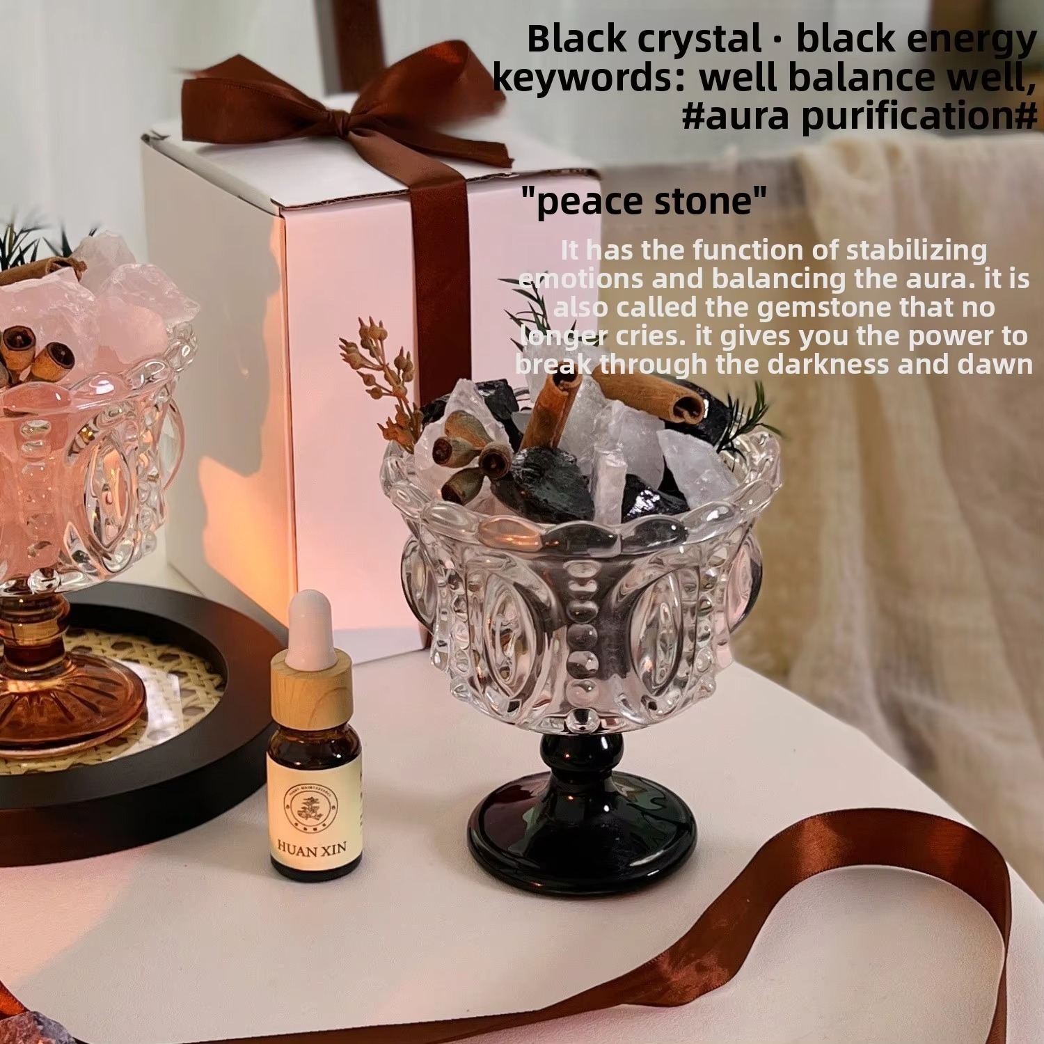 Purple white crystal+black background crystal cup