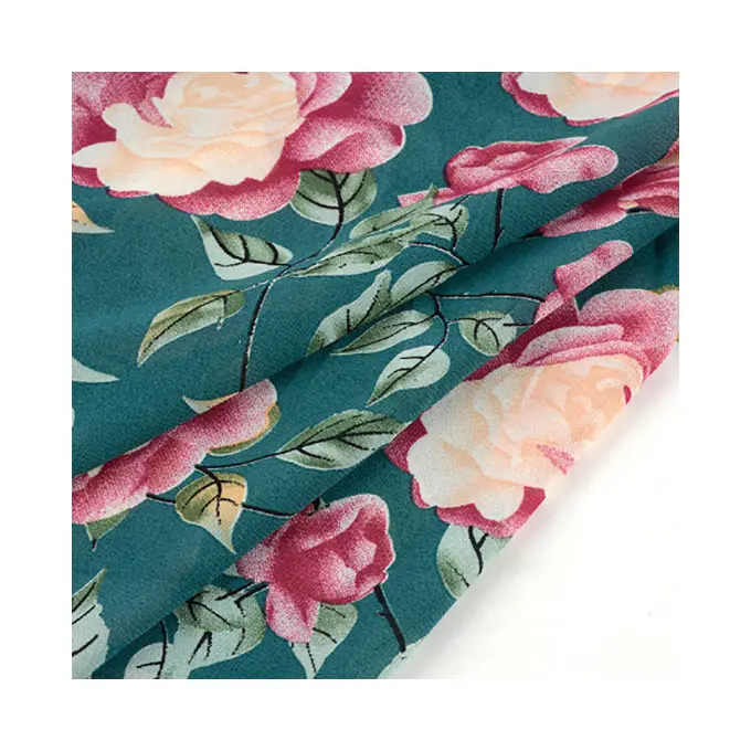 Lot tecido floridos matériel belle impression crêpe floral mousseline polyester tissu prix de fabrication