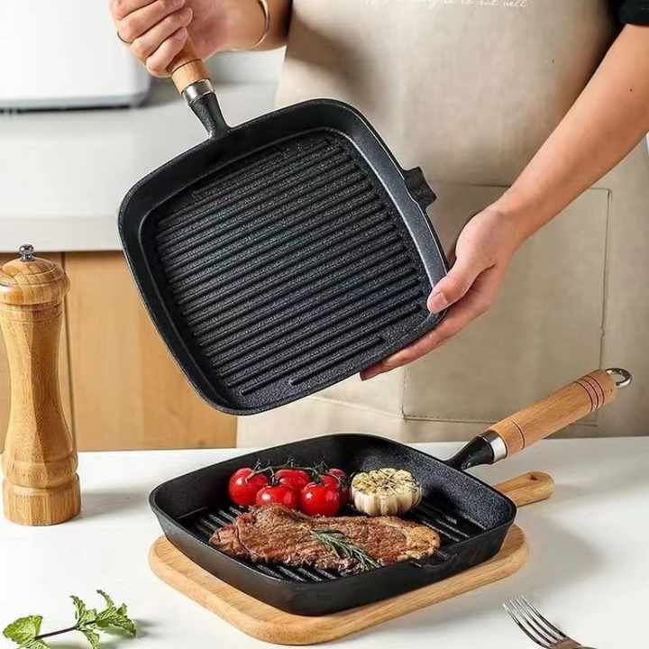 High Quality Nonstick Grill Pan 9.5 Inch Vegetable Oil Coating Griddle Pan Square Cast Iron Grill Skillet With Pour Spouts