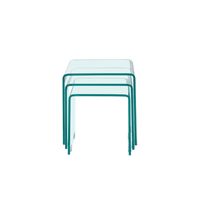 Juego de mesa auxiliar de lujo con forma de cubo para sofá, Juego de 3 piezas de Centro y mesa auxiliar de nido de cristal curvo, con cascada, transparente, 3 unidades - Product Image 4