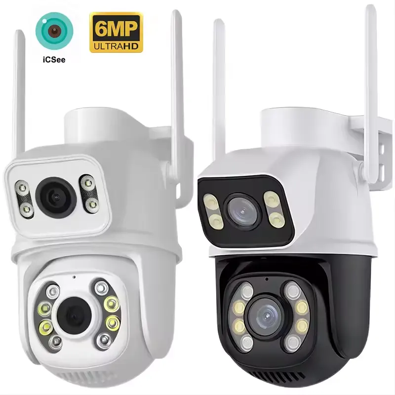 핫 6MP 4K ICSEES 감시 카메라 4K 듀얼 렌즈 와이파이 보안 카메라 야외 무선 IP 카메라 인간 감지 지원 NVR DVR