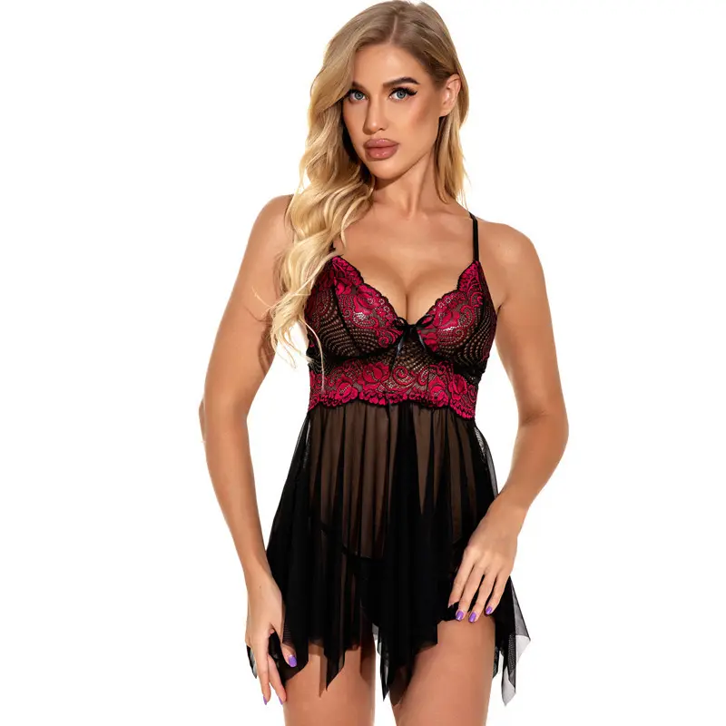 Camisón Chemise con tirantes de encaje de alta calidad, camisón largo Sexy elegante de talla grande, lencería Sexy para mujer