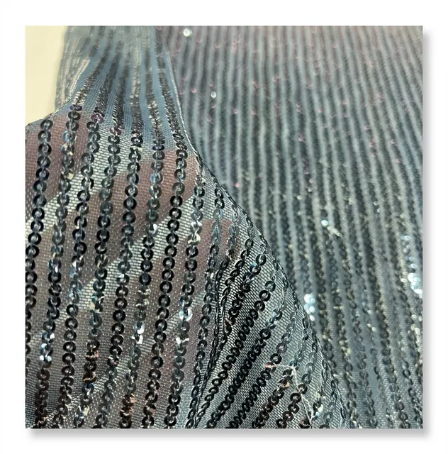 Tessuti da ricamo con paillettes argento 3 mm con stampa sfumata di colore per indumento
