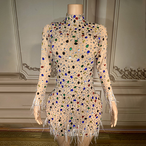 NOVANCE 2023新着春女性服スパークリングカラフルダイヤモンドクリスタルラインストーンドレスカクテルドレスフェザー付き