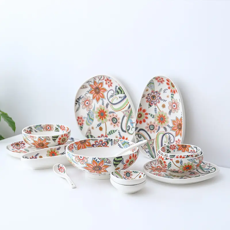 Круглая форма с цветами, тарелка, посуда и тарелки, набор посуды с ложкой