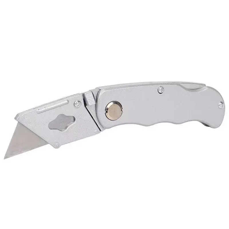 Box Opener Quick Change Trapezoid Blade Folding Aluminum Handle Utility Cutter Pocket Knife