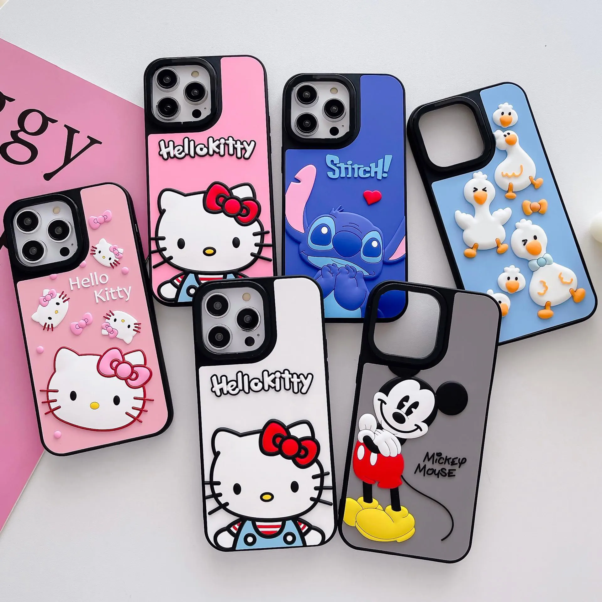 3D stereo silicone hello cute kitty stitch Phone Case for iphone Xr Xs 11 12 13 14 ProMax 15promax Cell Cover funda