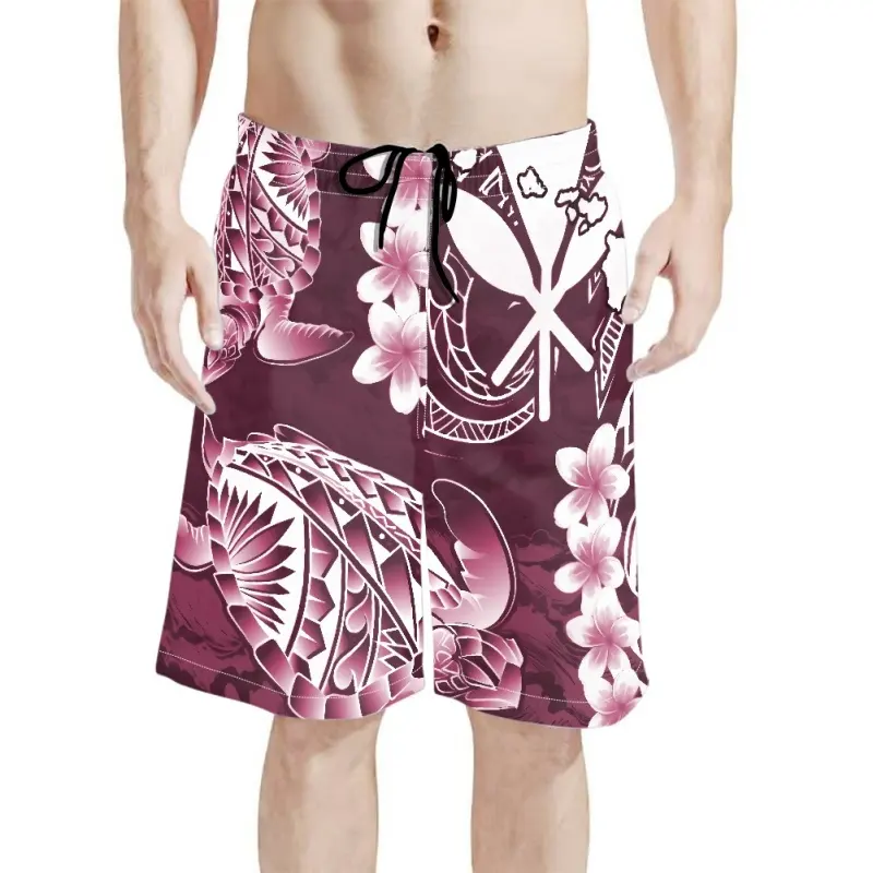 Plumeria de verão vermelha para homens, calção de praia com estampa completa, calção de banho para homens, calção de banho para Polinésia, moda de verão