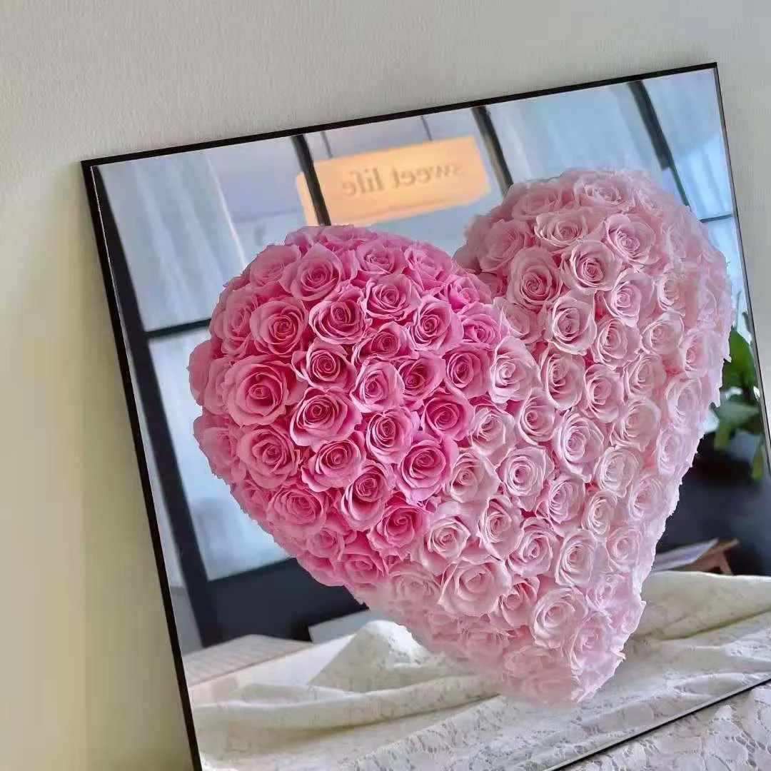 Caixa decorativa de rosa do amazon, venda quente, flores eternas em forma de coração