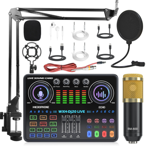 USB <strong>Audio</strong> Interface DJ Mixer Sound Card for PC Live Streaming &amp; Karaoke Recording Noise Cancelling Mic for Studio - Product Image 2