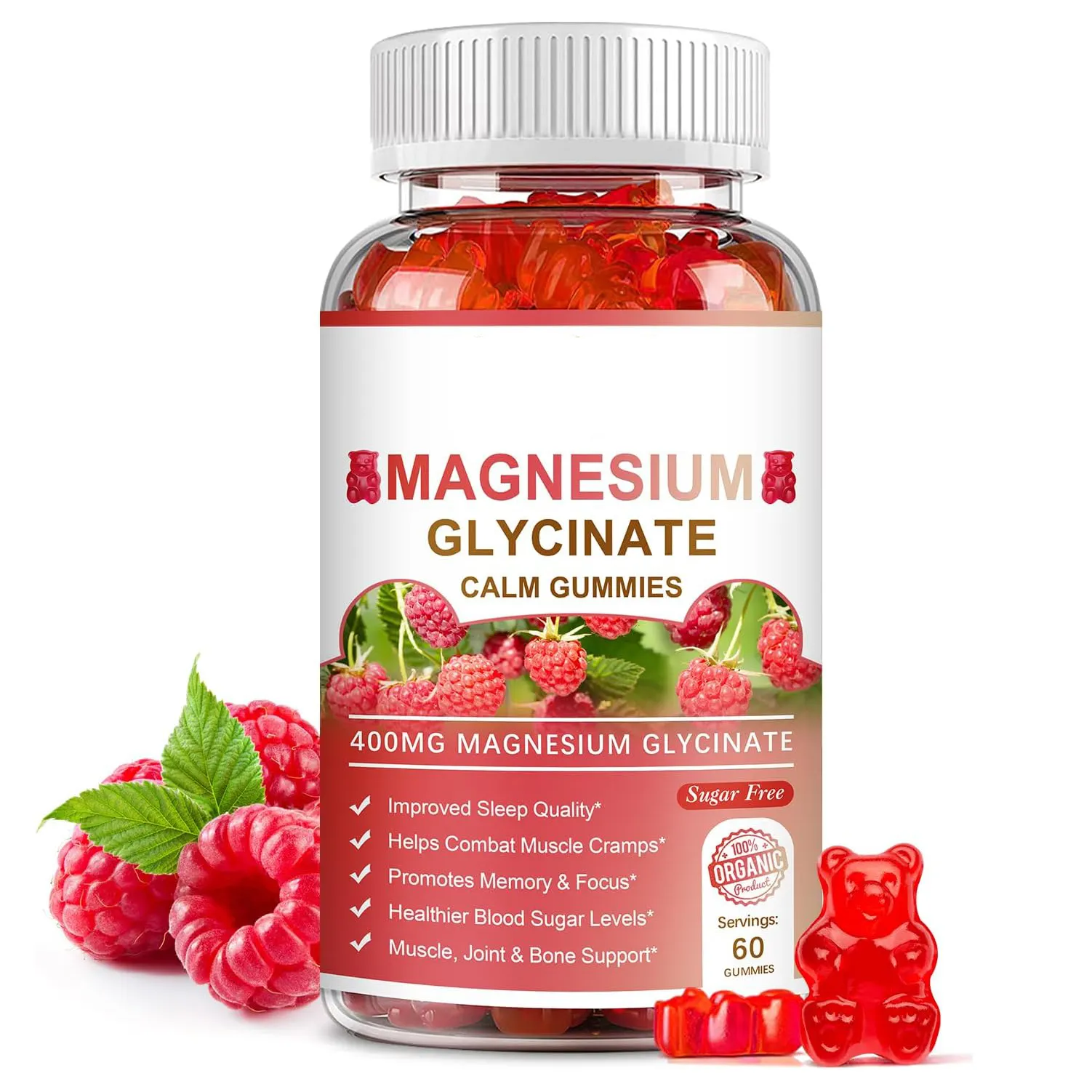 ビタミン補酵素を含む無糖マグネシウムカリウムサプリメントQ10落ち着いた気分睡眠グリシンマグネシウムグミ