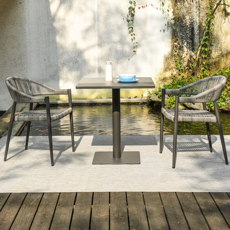 Carbon steel square table with 70 cm legs-two chairs