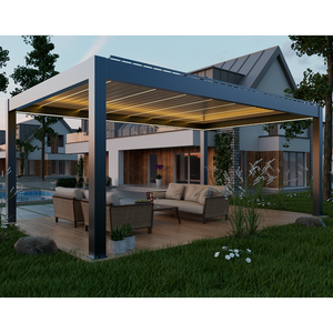Pérgola Bioclimática de Alumínio Nova de Fábrica com Telhado de Persiana Motorizada e Cortinas Rolô para Sombreamento - Product Image 4