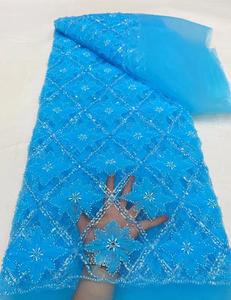 HFX 2024 New High End Beauty Hot <span class=keywords><strong>on</strong></span> Sale Stoff Hochwertige hand gefertigte Stickerei Pailletten Perlen Netz Spitze für 5 Meter Brautkleid