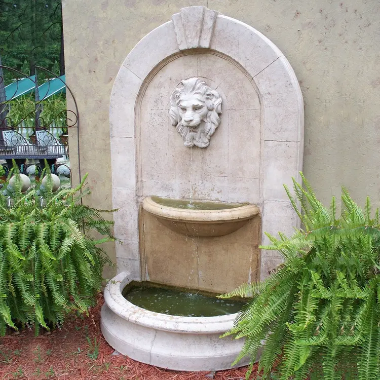 Decorativo interno o esterno di paesaggio marmo bianco testa di leone di pietra muro d'acqua fontane