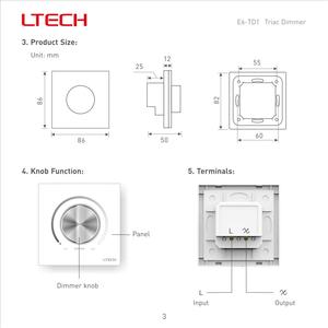 LTECH 2-in-1 PWM tipo RF 2.4GHz pannello senza fili della manopola di oscuramento 6A 1 canale 144W 12-24V LED Dimmer Controller - Product Image 4