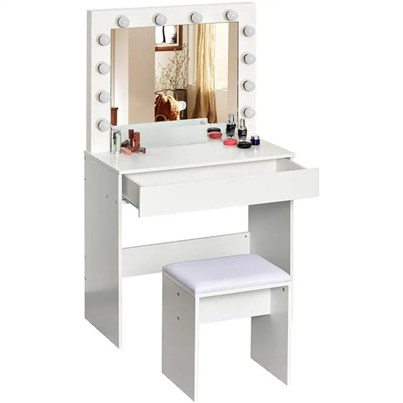Multifunction latest wooden Dressing Table Normal Salon Red Portable oak mini Dressing Tables Designs With Mirror and led light
