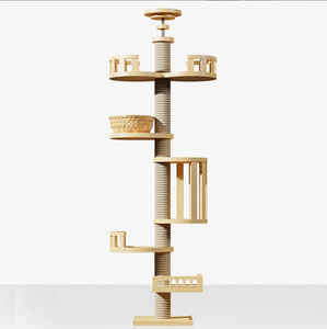 豪华落地猫树塔木制猫爬塔带刮擦柱猫树 - Product Image 4