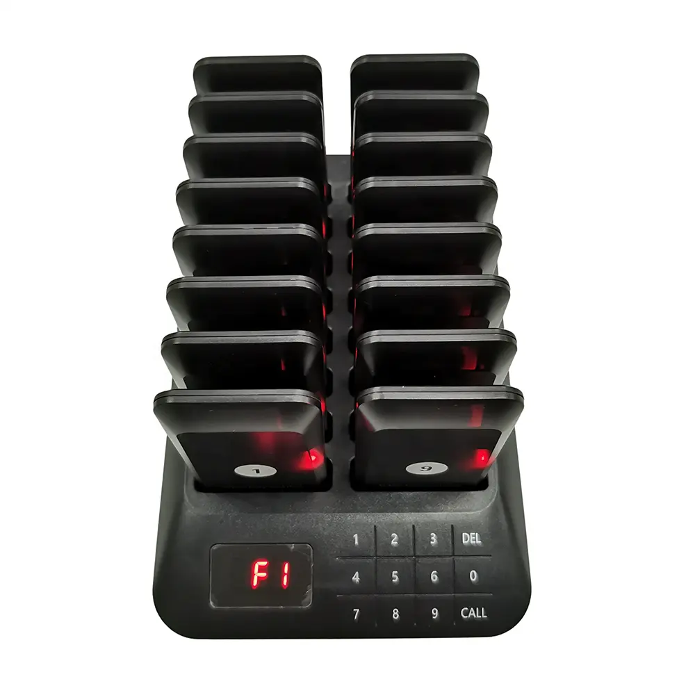 Bip de radiomessagerie de table carrée de bonne qualité 16 buzzers alimentaires système d'appel de serveur sans fil téléavertisseurs pour restaurant