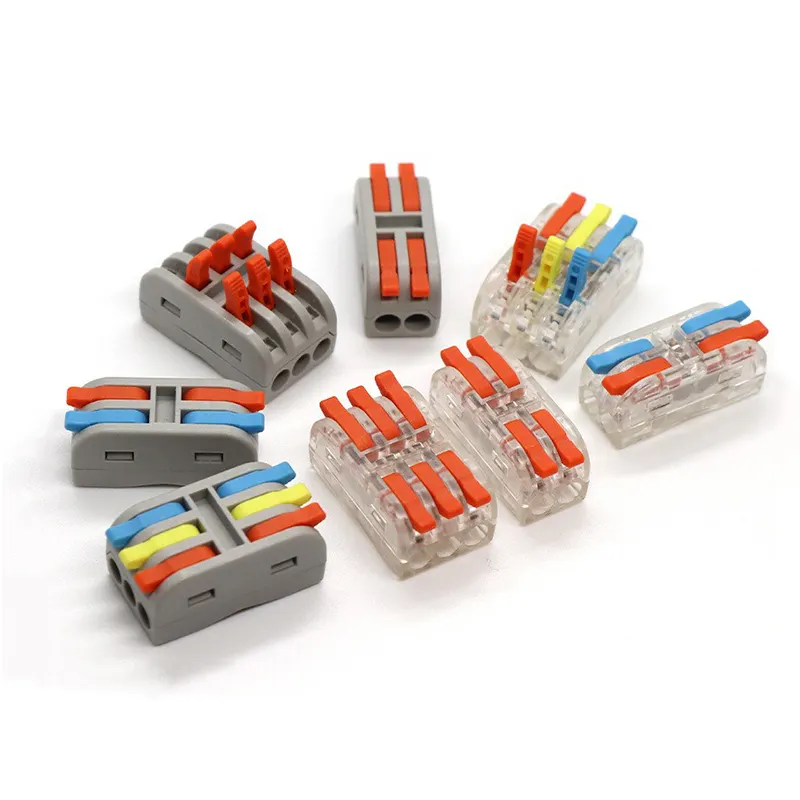 3 puertos 3 en 3 salidas Multicolor compacto naranja palanca tuerca bloque de terminales cable eléctrico conector de empalme a tope