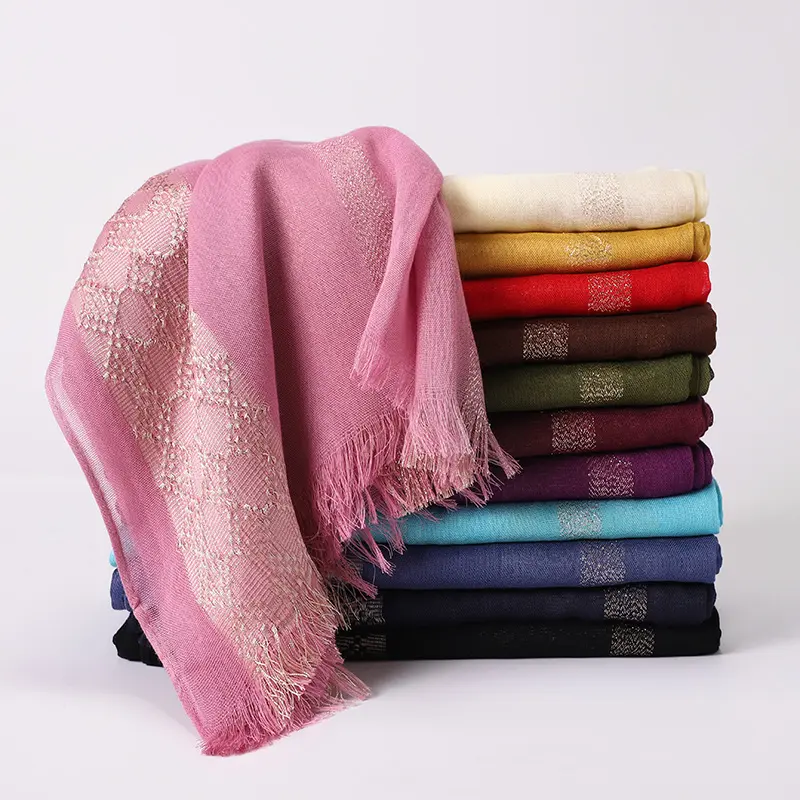 Hijab de algodón Premium de alta calidad para mujer musulmana, bufanda de hilo dorado de Color sólido, chal brillante, pañuelo para la cabeza, Pashmina larga