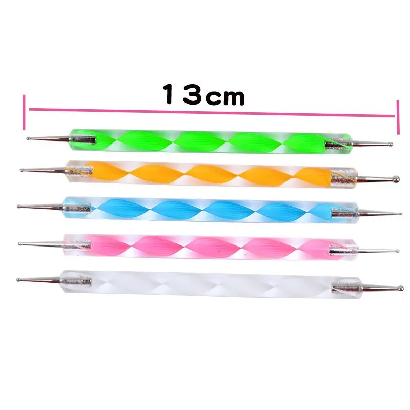 13Cm 5 Stuks Nagels Kunst Pen Acryl Dubbele Kop Stip Pennen Spiraalstaaf Set Dot Naald Kleverige Diamanten Pen Schoonheid Manicure Benodigdheden