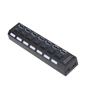 USB 3,0 Data Hub 7 puertos portátil Micro USB 3,0 HUB Splitter con adaptador de corriente para computadora