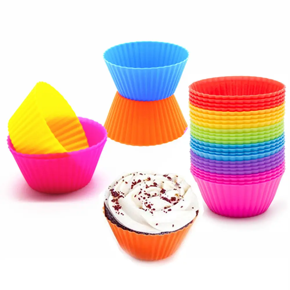 Moldes de silicona antiadherentes para cupcakes, muffins tazas de BHD, sin BPA, reutilizables, fáciles de limpiar