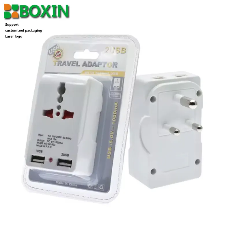 Venta al por mayor Universal UE/UK/US/EU del sur de África, india, adaptador de enchufe de carga de enchufe con USB dual 1A5V eléctrico adaptador