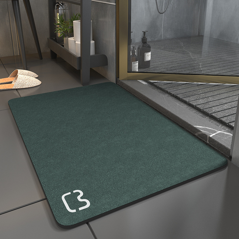 New generation diatomaceous earth bathroom mat - cat head dark green
