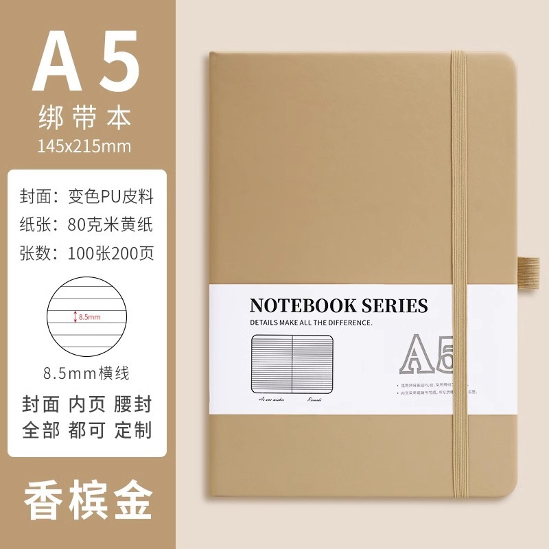 A5 strap book-gold-with pen insert-200 pages