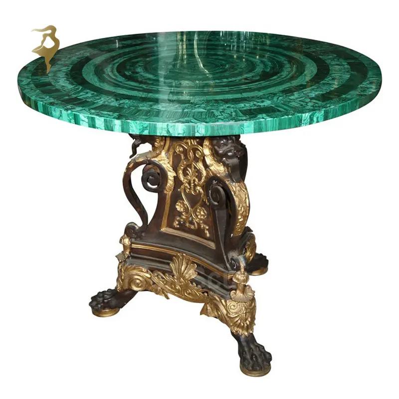 Royal Living Room Furniture Round Seat Luxury French Green Malachite Gold Antique Bronze Brass Coffee Table