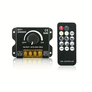 Interruptor de atenuación de perilla de tira de luz LED de 30A con controlador inalámbrico RF remoto PWM regulable, regulador de luz LED giratorio con caja de acero