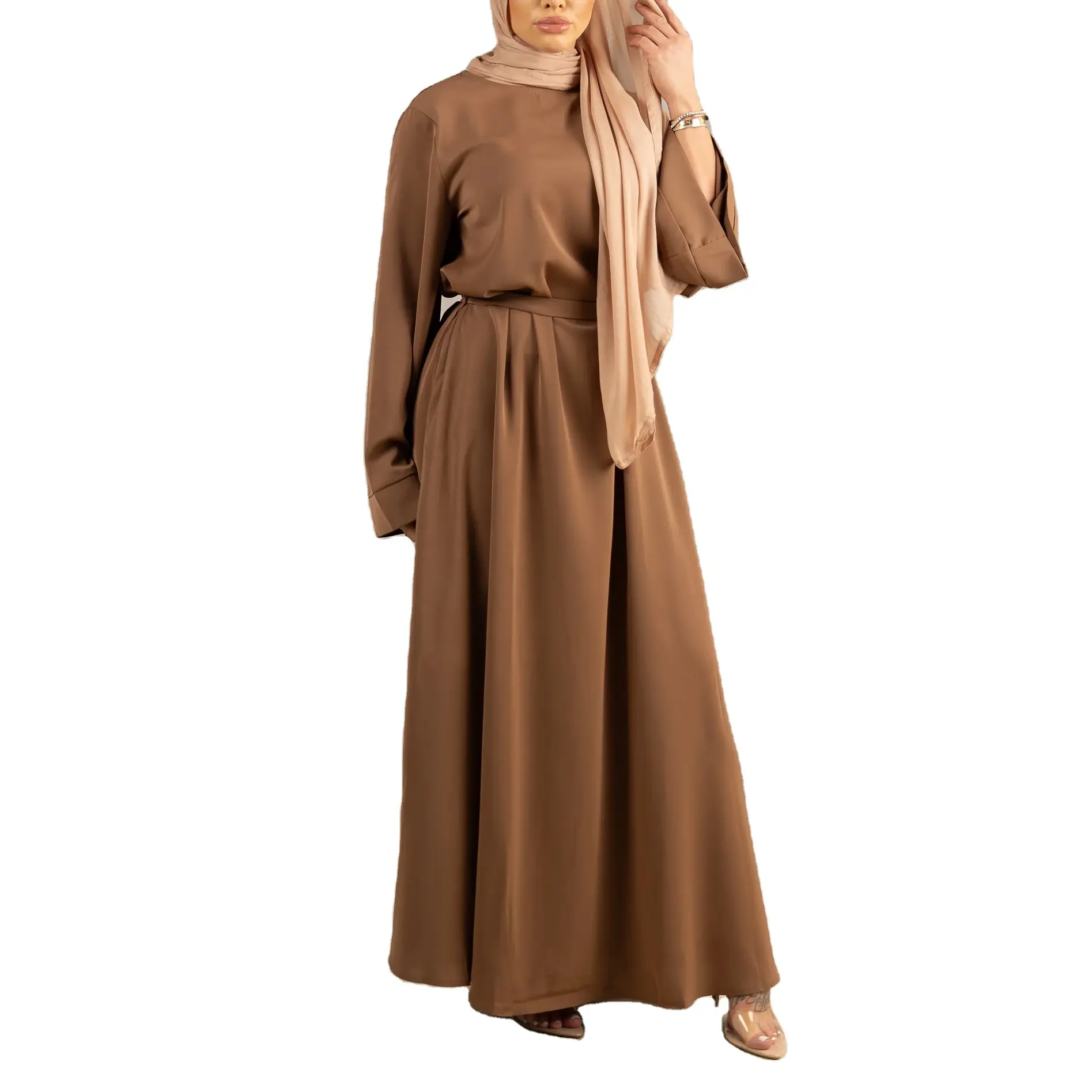 Abaya personnalisé Vente en gros Modeste Dubaï Abaya Eid Haute Qualité Manches Nida Ceinture Libre Muslim Ramadan Vêtements Islamiques Robe Maxi