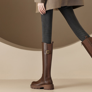 Nhà Máy Bán Buôn Phụ Nữ Của Da Vòng Ngón Chân Cưỡi 2024 Thiết Kế Mới Nâu Đầu Gối Cao Khởi Động Cho Phụ Nữ - Product Image 3