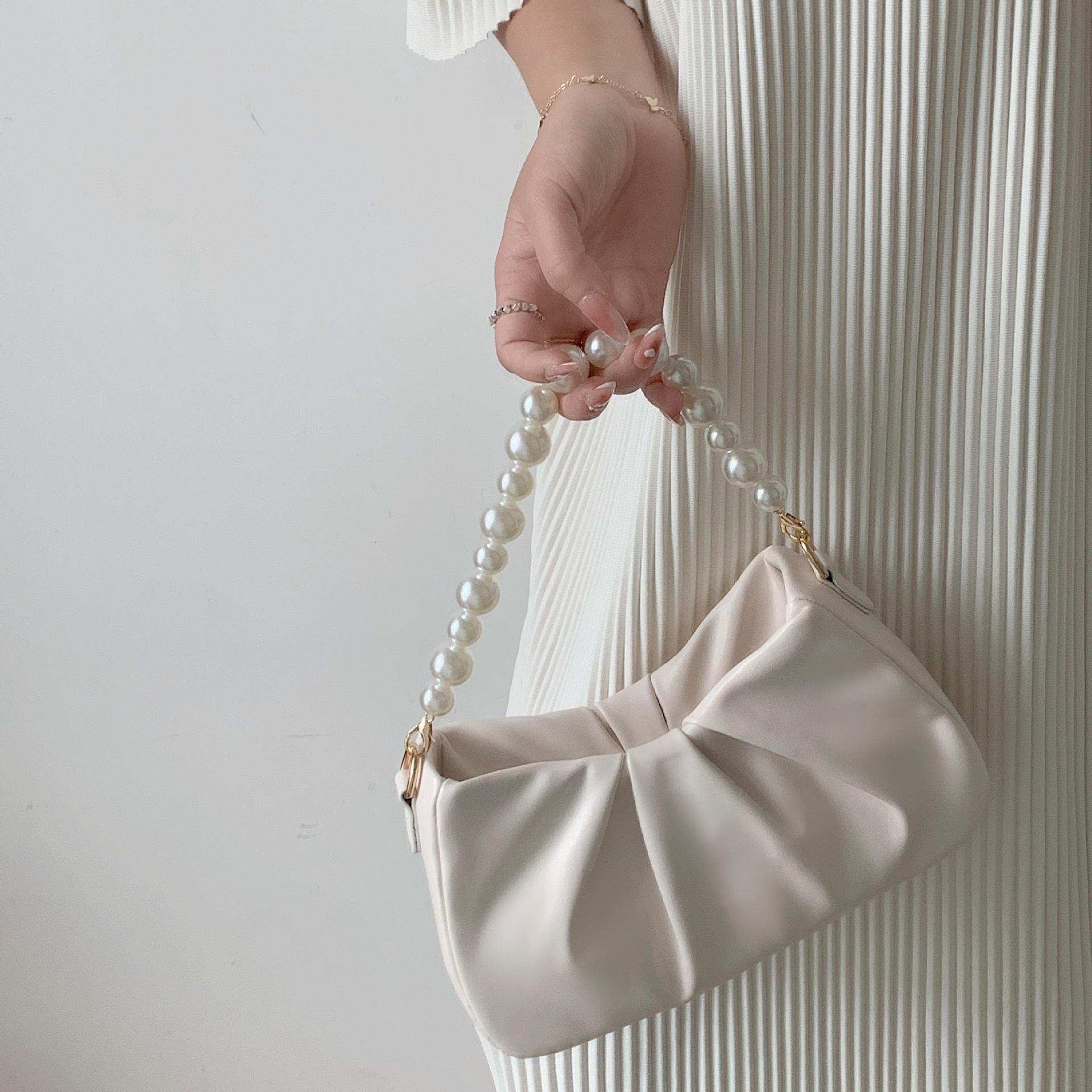 White + pearl + shoulder strap