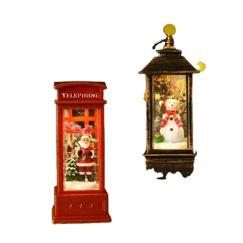 Natale babbo natale incandescente cabina del telefono piccola lampada a olio lanterna del vento regalo Bar Desktop forniture per la festa del nuovo anno decorazione