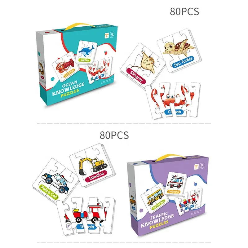 Juego educativo personalizado para niños y bebés, tarjetas de estudio de 2, 4, 8, 12 y 16 piezas, rompecabezas de aprendizaje divertido