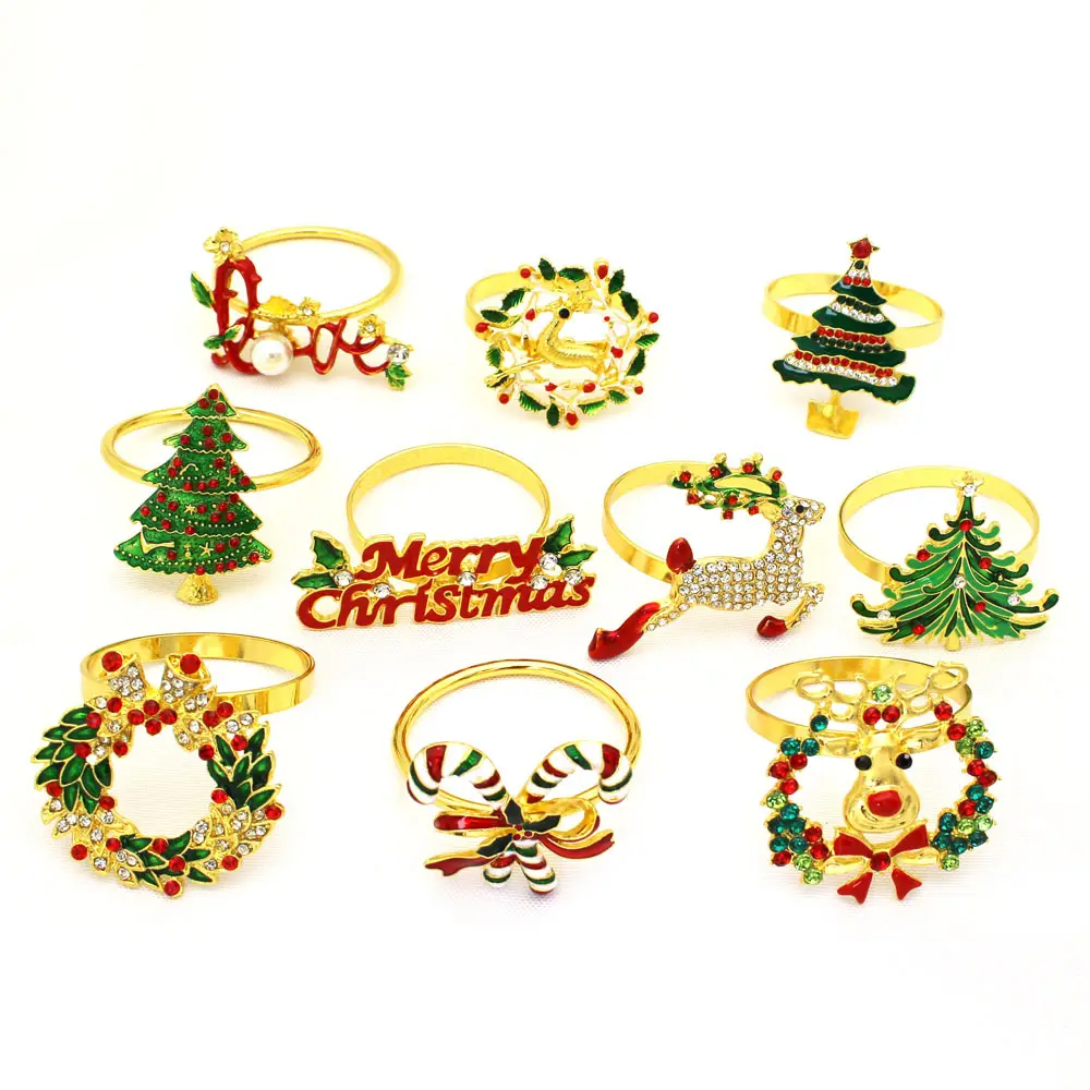 De árbol de Navidad ciervos de aleación de metal chapado en oro anillo de servilleta para Navidad decoración de la Mesa